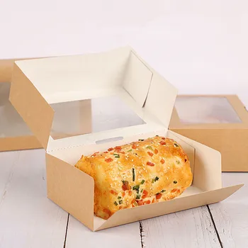 

50pcs Kraft paper disposable lunch box fruit salad dessert high-grade food box fried chicken takeout packaging box with window