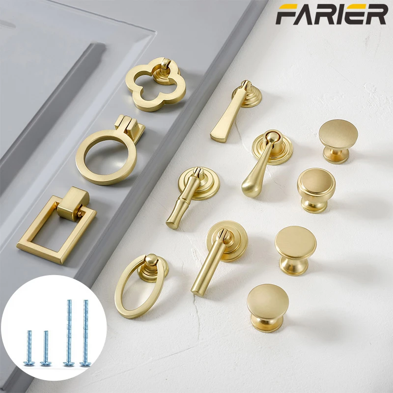 Gold Pulls Solid Zinc Alloy Kitchen Cupboard Single Hole For