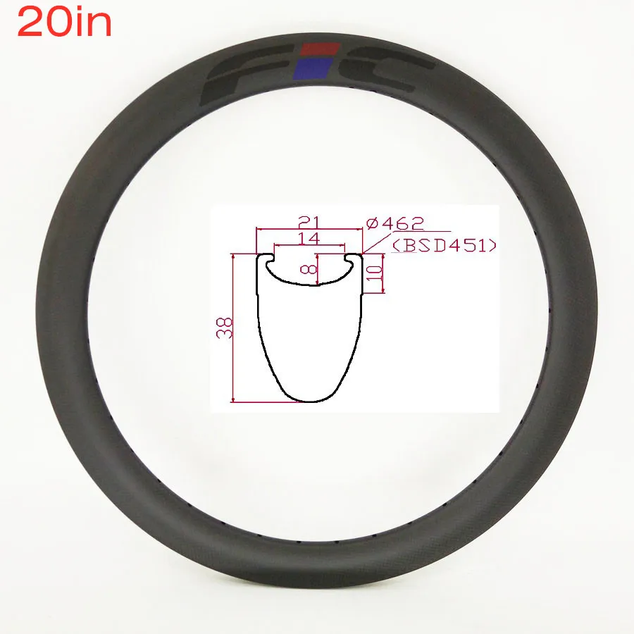 20 дюймов обод велосипеда 38 мм глубокий 21 мм широкий внутренний 14 мм ширина Карбон 3K UD 12K колесо для трюкового велосипеда обод 28h 32h 36h BSD 451 мм 20in обод