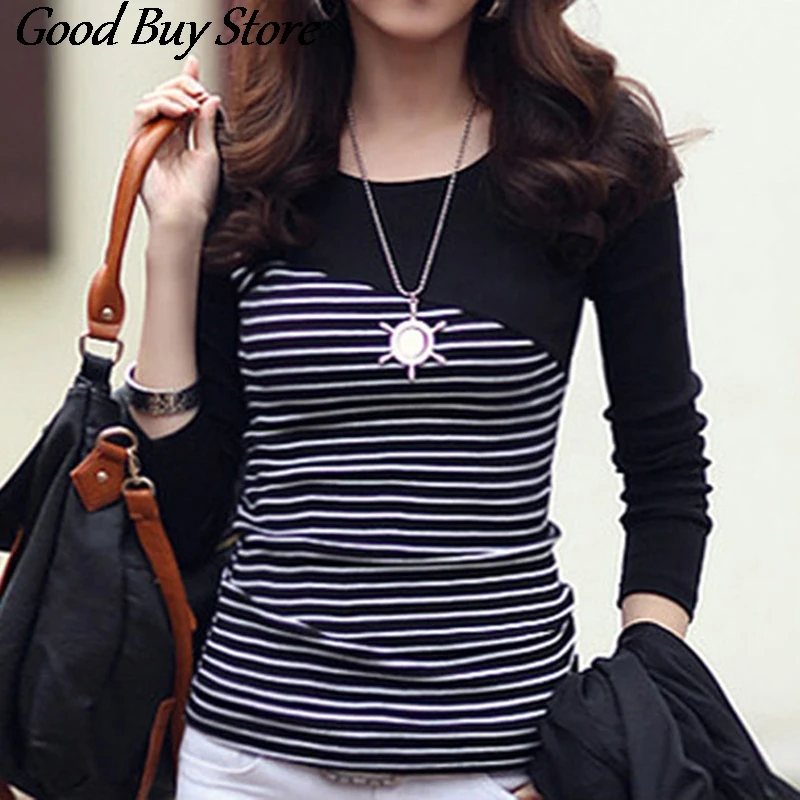 Women Striped T Shirts Spring Cotton Clothes Fashion Comfortable T-shirts Plus Size Pullovers Tops Female Casual Streetwear 1
