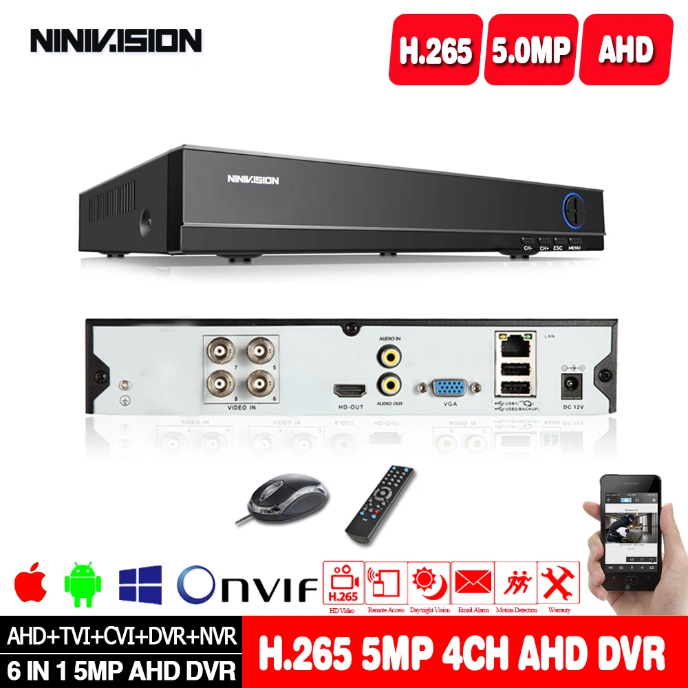 Камера видеонаблюдения AHD 4CH 4 канала 5 Мп DVR Onvif Full HD МП 8/16 каналов | Безопасность и