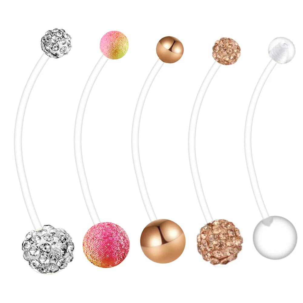 

10Set/5 Style 14G Acrylic Pregnancy Navel Ring Flexible Belly Button Rings Bioplast Long Bars Wholesale Body Piercing Jewelry