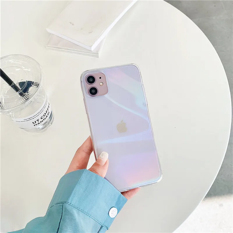 Роскошный прозрачный чехол для телефона Laser Rainbow Aurora iPhone 12 mini 11 Pro Max 7 8 Plus X XR XS SE 2020