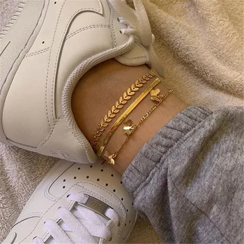 

Modyle 2020 New Multi-Layer Butterfly Anklet 3 Pcs/set Gold Color Leaves Butterfly Charm Simple Chain Anklet Jewelry Wholesale