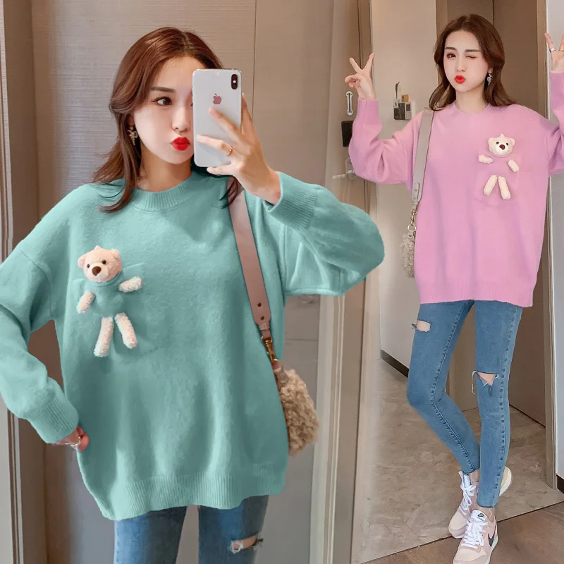 

New Arrival 2020 Autumn Winter Women Warm Sweater High Quality Cute Bear Doll Lazy Style Loose Knitted Pullover Sweater