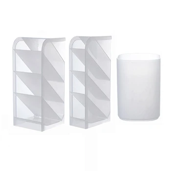 

2Pcs Table Sundries Storage Multi-Function Holder Plastic Material Pen Pencil Storage Box Three-Piece Set