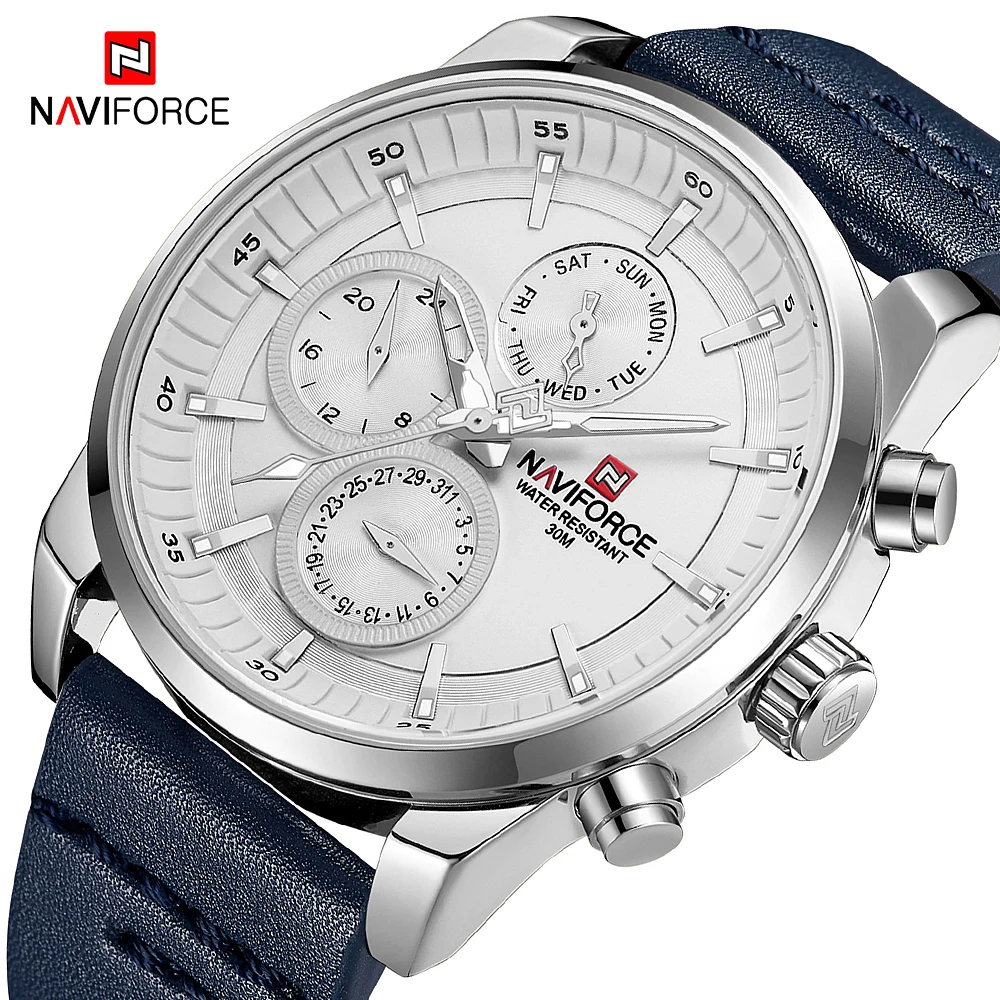 

NAVIFORCE Brand Men Military Genuine Leather Sport Watches Men's Watches Waterproof Chronograph Quartz Clock Date Reloj Hombre
