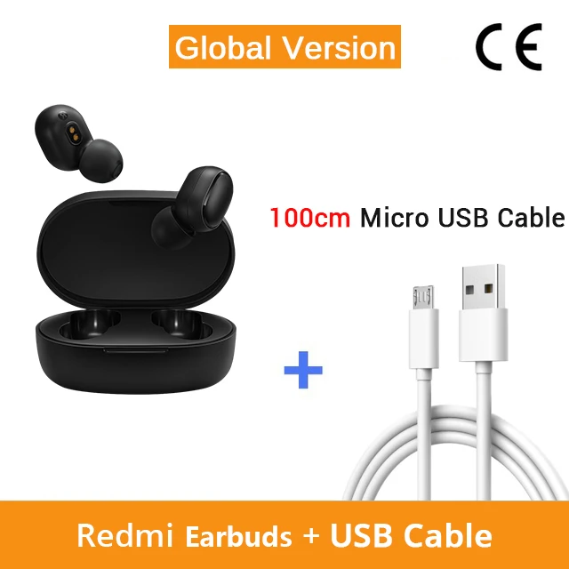 Xiaomi Redmi AirDots TWS Беспроводные Bluetooth 5,0 наушники с зарядкой 8D Bass стерео наушники с микрофоном свободные Наушники управление AI - Цвет: Global 100cm Cable