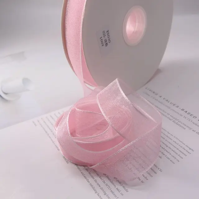 25mm Wide-Sided Ribbons Like You Confession Bowknot Wedding Gauze Christmas Party Packaging Decoration Lace Crafts Ribbon Light pink1
