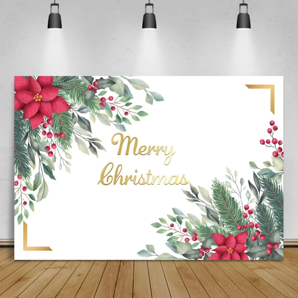 

Laeacco Merry Christmas Backdrop Pine Leaves Flower Friend Family Party Photocall Banner Photographic Photo Backgrounds Poster