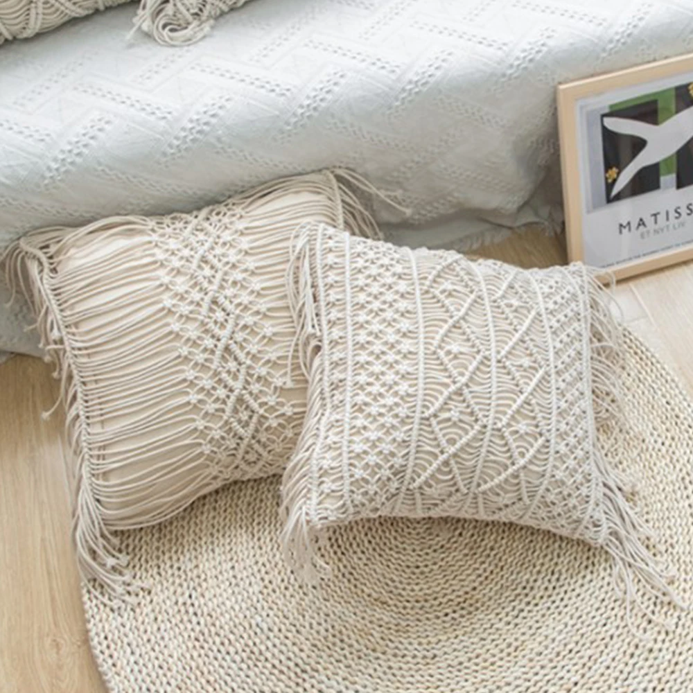 Cushion Covers Linen Macrame Pillowslip Hand Woven 100 Cotton Pillowcase Geometry Bohemia Style Pillow Cover Home Decor 45 45cm Cushion Cover Aliexpress