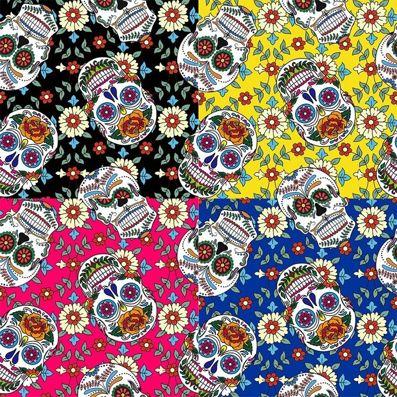 

New pure cotton four color skull DIY hand patchwork cloth mask toy fabric 90 * 110cm