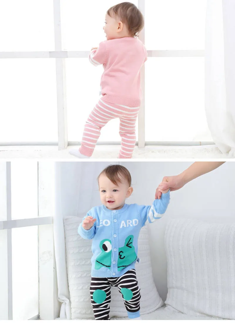 Комплект из 2 предметов для маленьких девочек, вязаный хлопковый свитер теплый пуловер с длинными рукавами для маленьких мальчиков+ штаны, костюм Одежда для новорожденных комплекты одежды для малышей