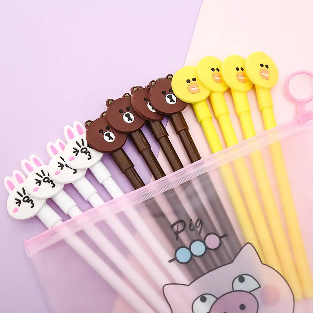 

12pcs Korean Cute Rabbit Bear Gel Pen Creative Cartoon Line Friend School Stationary Funny Office Accessory Kawai Material Thing