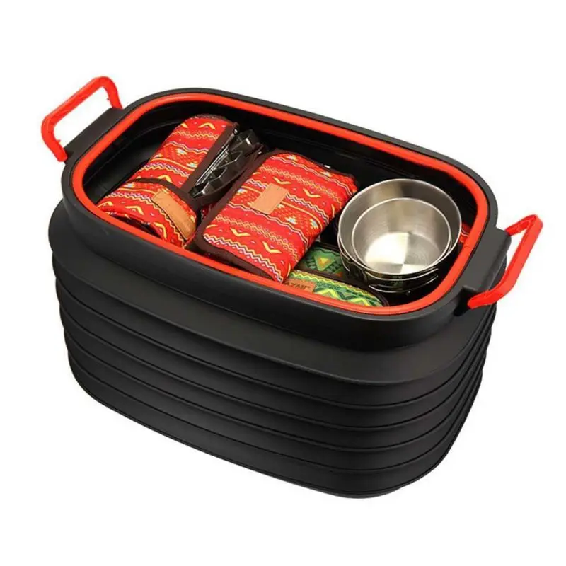 

Outdoor Retractable 37L Water Bucket Portable Folding Organizer Trash Storage Container With Handles Lid