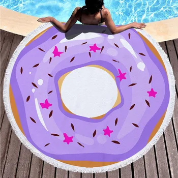 

Summer Round Beach Towel 150*150cm Beach Mat Donut Hamburger Beach Towel Microfiber Bath Mat Picnic Blanket