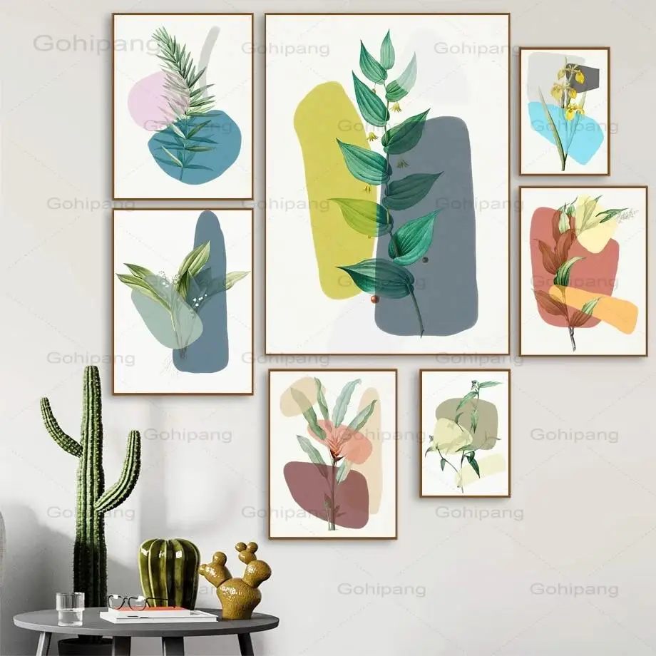 

Canvas Painting Abstract Green Plant Leaf Flower Wall Art Posters And Prints Nordic Geometry Wall Pictures For Living Room Decor