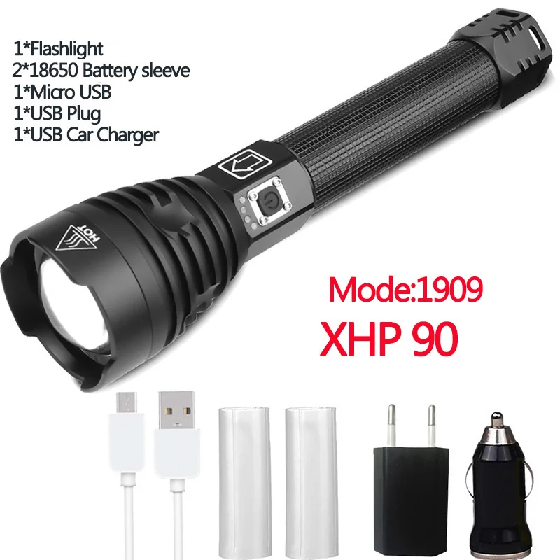 Самый мощный светодиодный светильник Xlamp XHP90 Z901909, мощность 26650 или 18650 батареи против xhp70.2, тактический светильник фонарь - Испускаемый цвет: Package B