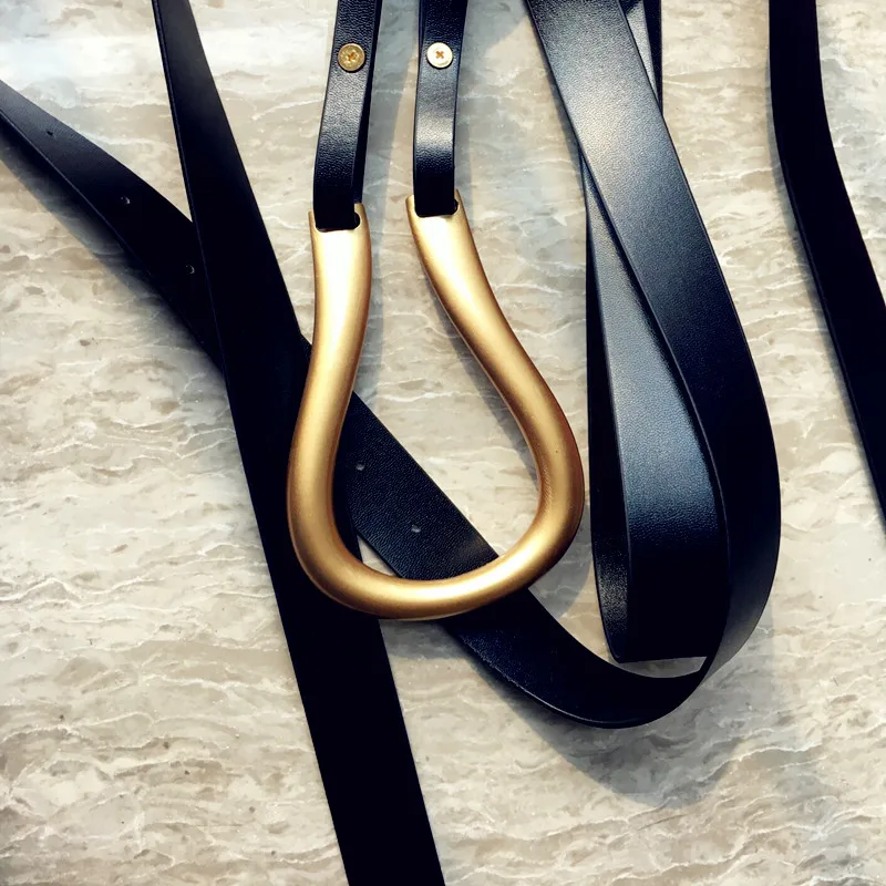 Женский подиумный бренд, черный ремень, новинка, большая пряжка ...