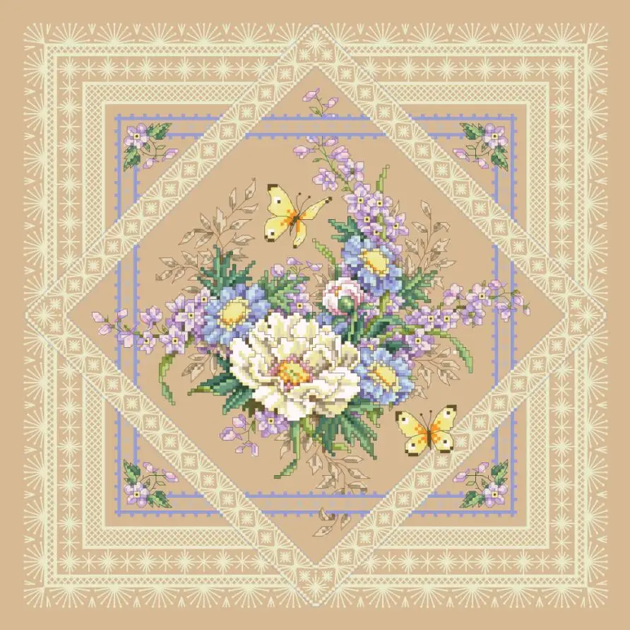 Flowers And Lace Cross Stitch Kit Butterfly Cotton Thread 18ct 14ct 11ct Linen Flaxen Canvas Stitching Embroidery DIY Cross Stitch Kit