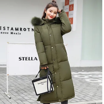 

Hooded Fur Collar Winter Down Coat Women Thick Warm Long Jacket Casaco Feminino Student Wadded Down Parkas X9210