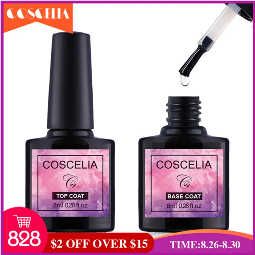 

COSCELIA 1pc 8ml Base and Top Coat Gel Nail Polish UV Gel Transparent Soak Off Primer Gel Polish Gel Nail Art Manicure