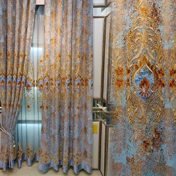 

Chenille European Jacquard Shading Curtain for Living Room Bedroom Embroidered Curtains Window Screen High-end Villa Custom