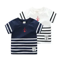 Летняя новая стильная детская одежда с короткими рукавами детская футболка для мальчиков полосатые топы в Корейском стиле для маленьких детей