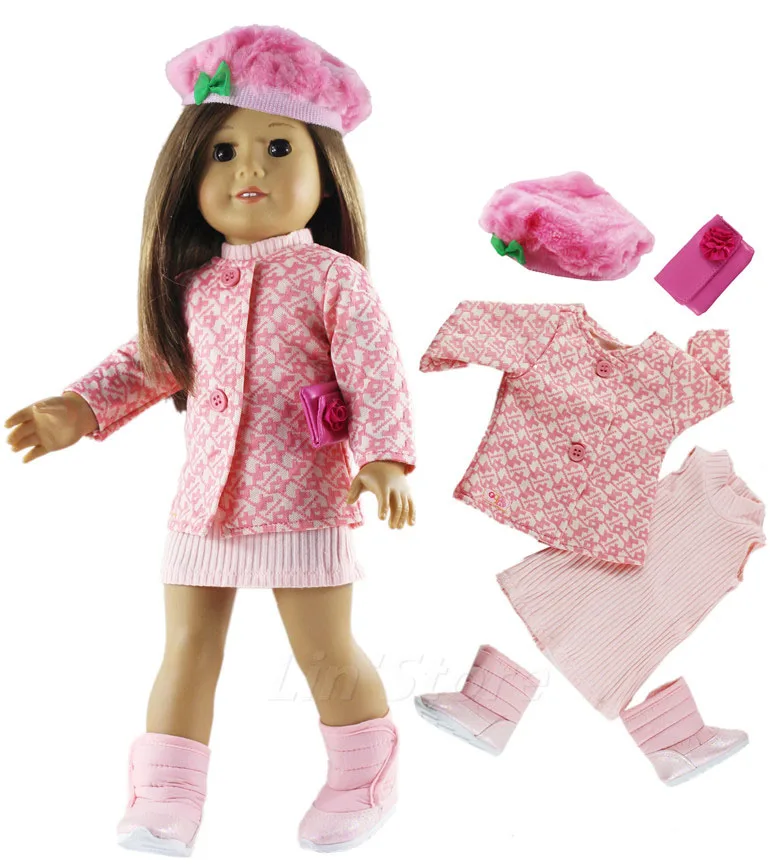 1 комплект Одежда для куклы розовый наряд пальто и платье американской 18 дюймов