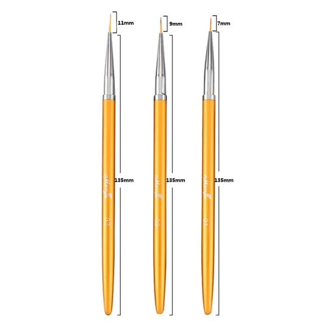 3Pcs Acrylic French Stripe Nail Art Liner Brush Set 3D Tips Manicure Ultra-thin Line Drawing Pen UV Gel Brushes Painting Tools TD776