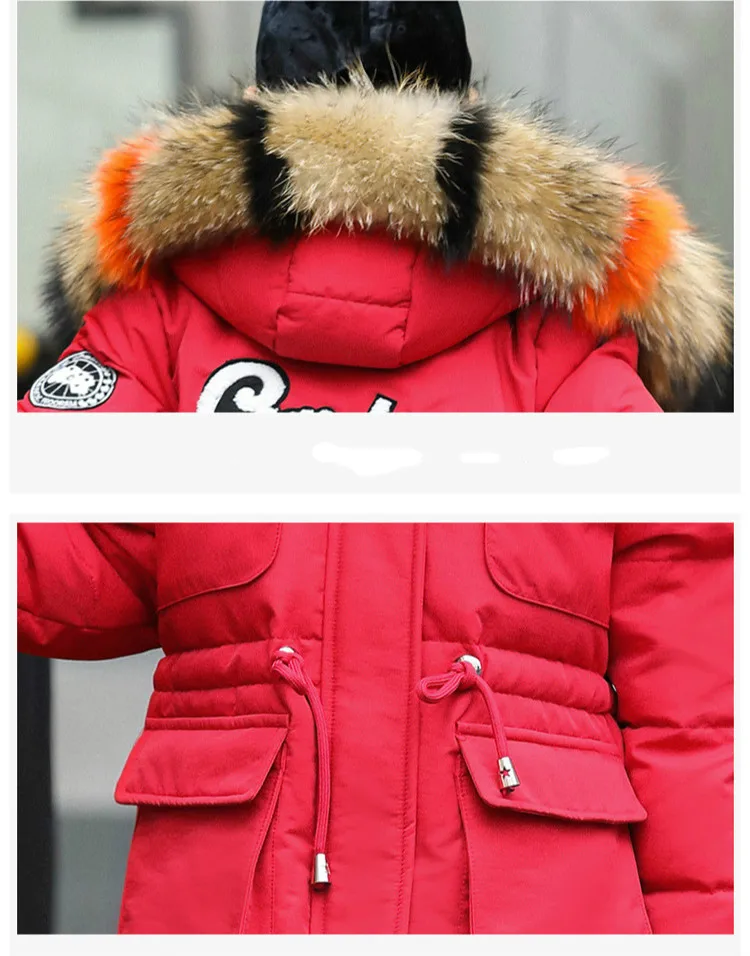 30 Degrees Girls Warm Down Jacket Long Clothes Coat for Girls Winter Thicken Parka Real Fur Hooded Children Outerwear