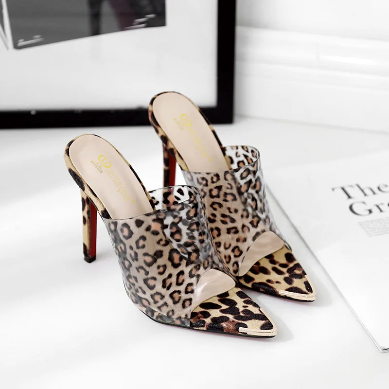 

WOMEN'S Shoes 2019 Spring Europe And America Leopord Pattern High Heel Shoes Sexy Pointed Thin Heeled Foot Covering Sandals Sand