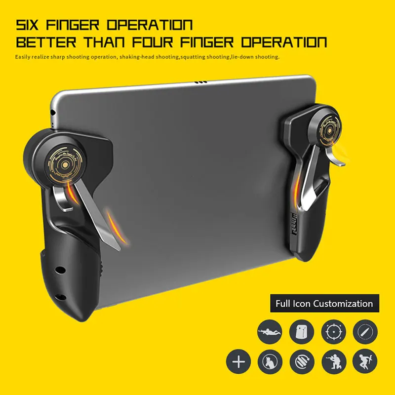  Ipad Trigger PUBG Game Controller Six Finger L1R1 Fire Aim Button Gamepad Joystick For Tablet Smart