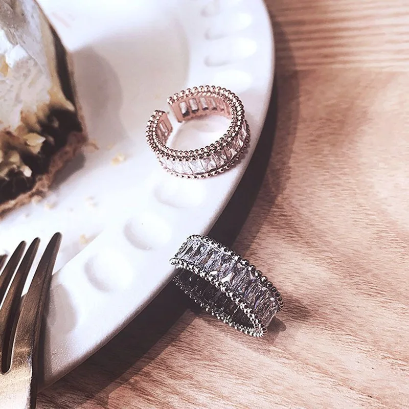 

MENGJIQIAO New Delicate Shiny Cubic Zircon Women Rings Micro Paved CZ Stone Open Adjustable Ring Fashion Jewelry Students Gifts