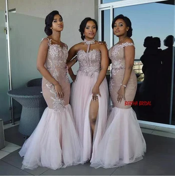 

African Bridesmaid Dresses Mermaid Appliques Tulle Wedding Guest Dress Long Dress Party Robe Demoiselle D'honneur