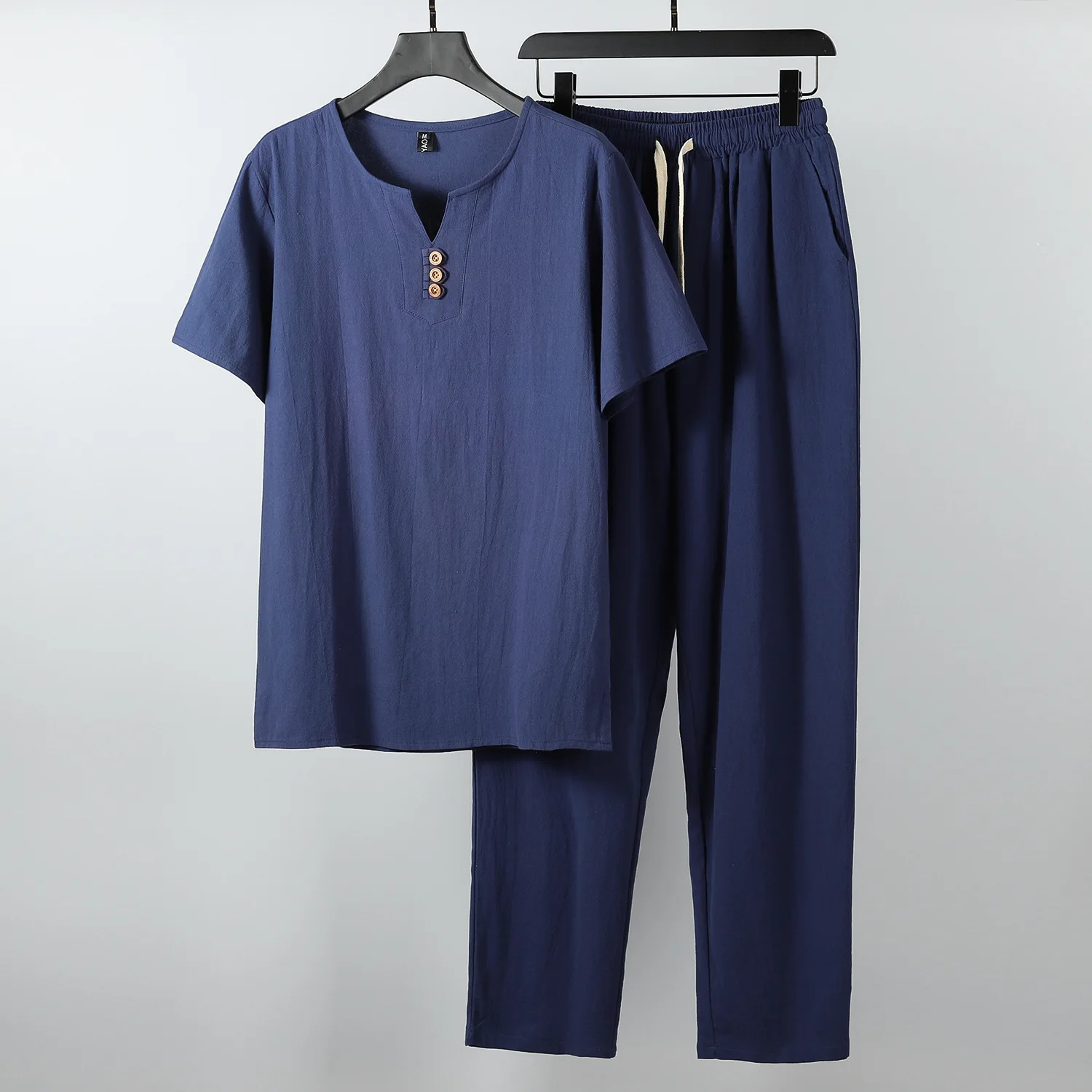 Tracksuit Summer T-Shirt Clothing Men Set Linen Mens Plus-Size Casual 8XL 9XL Big Cotton