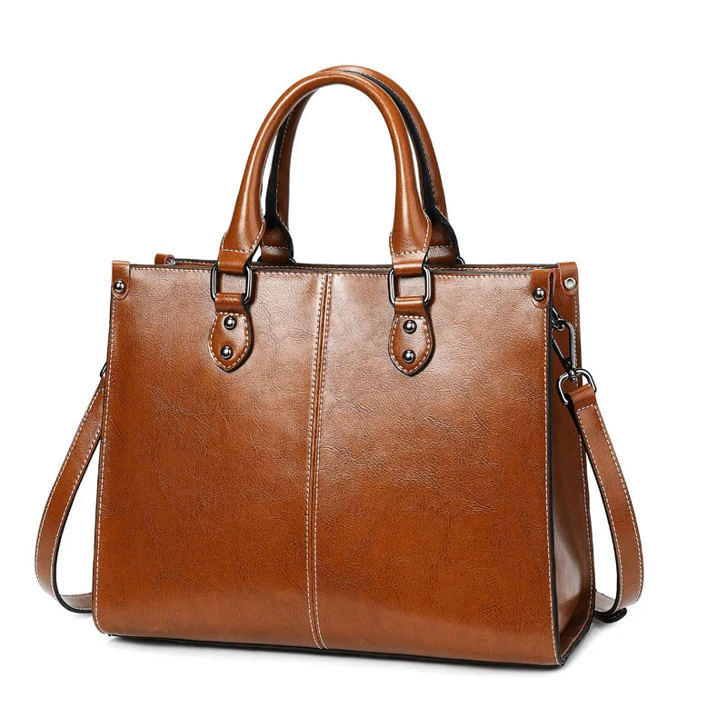 Красивая женская сумка из воловьей кожи, европейский стиль, сумки через плечо, модная сумка из натуральной кожи - Цвет: Коричневый