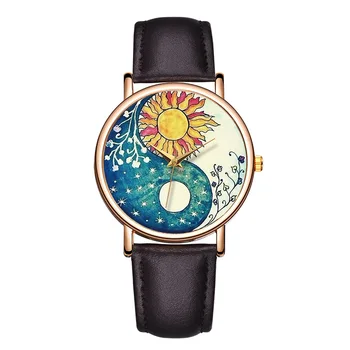 

Sunflower trend casual simple personality fashion ladies watch PU with simple quartz performance ladies watch Christmas gift
