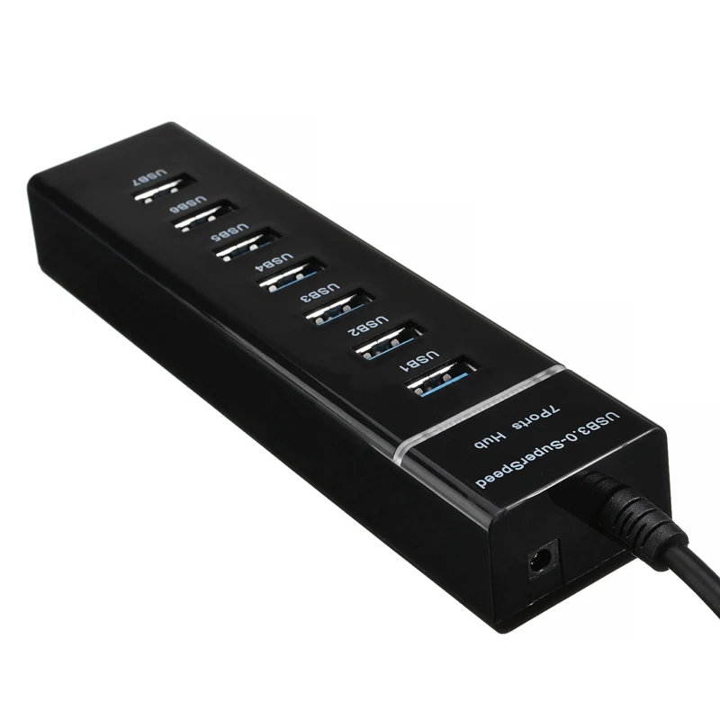 Pohiks 1m Black 7-ports High Speed USB 3.0 Hub Expansion Splitter Expander For Laptop/PC External Connect Accessories