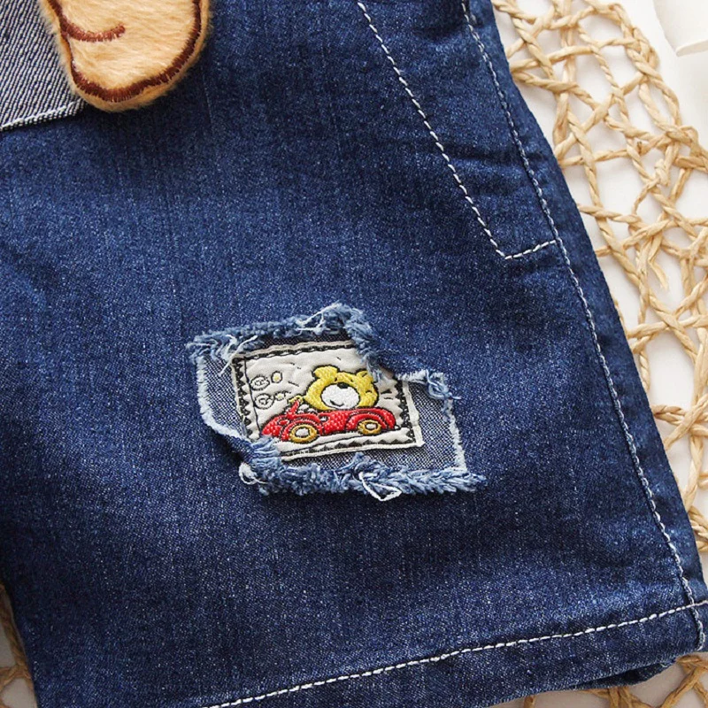 DIIMUU Infants Summer Fashion Kids Boys Denim Short Overalls Clothes Child Boy Casual Cartoon Print Short Pants Clothing Bottoms