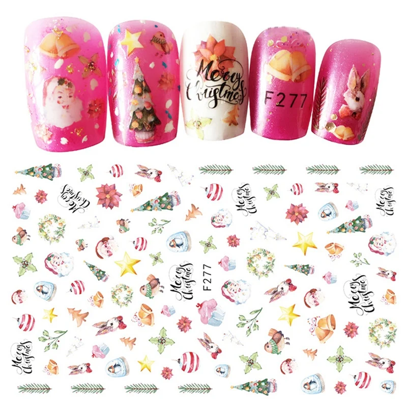 10Pcs/1Set 3D Nail Stickers Art Christmas Decals Snowman Nail Wraps Snowflakes Adhesive Slider Manicure Decoration Tip Tool