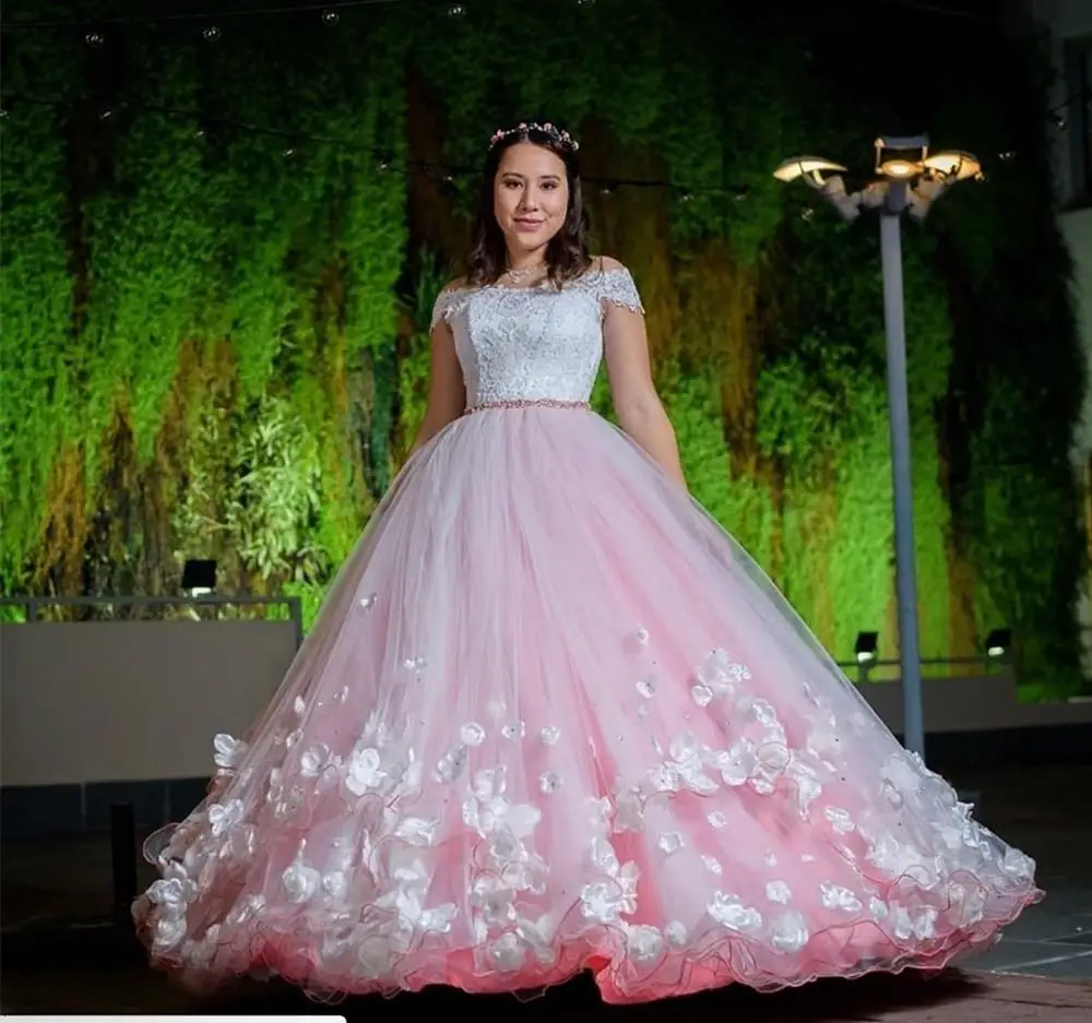 

2019 Pink Flower Girl Dress Prom Dress Girls 15 years Green Lace Sleeveless Ball Gown evening dresses for girls 12 14 years