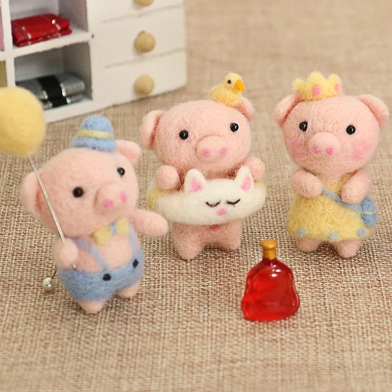 Non-Finished Kit Children Kids Baby Lovely Cute Pig Animal Wool Needle Felt Material Package For Gift DIY Handmade Gift for her