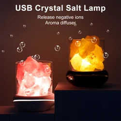 Lampe Led en cristal de l'himalaya naturelle, purificateur d'air, création d'humeur, lumière chaude d'intérieur, lampe de Table, lampe de lave pour chambre à coucher 