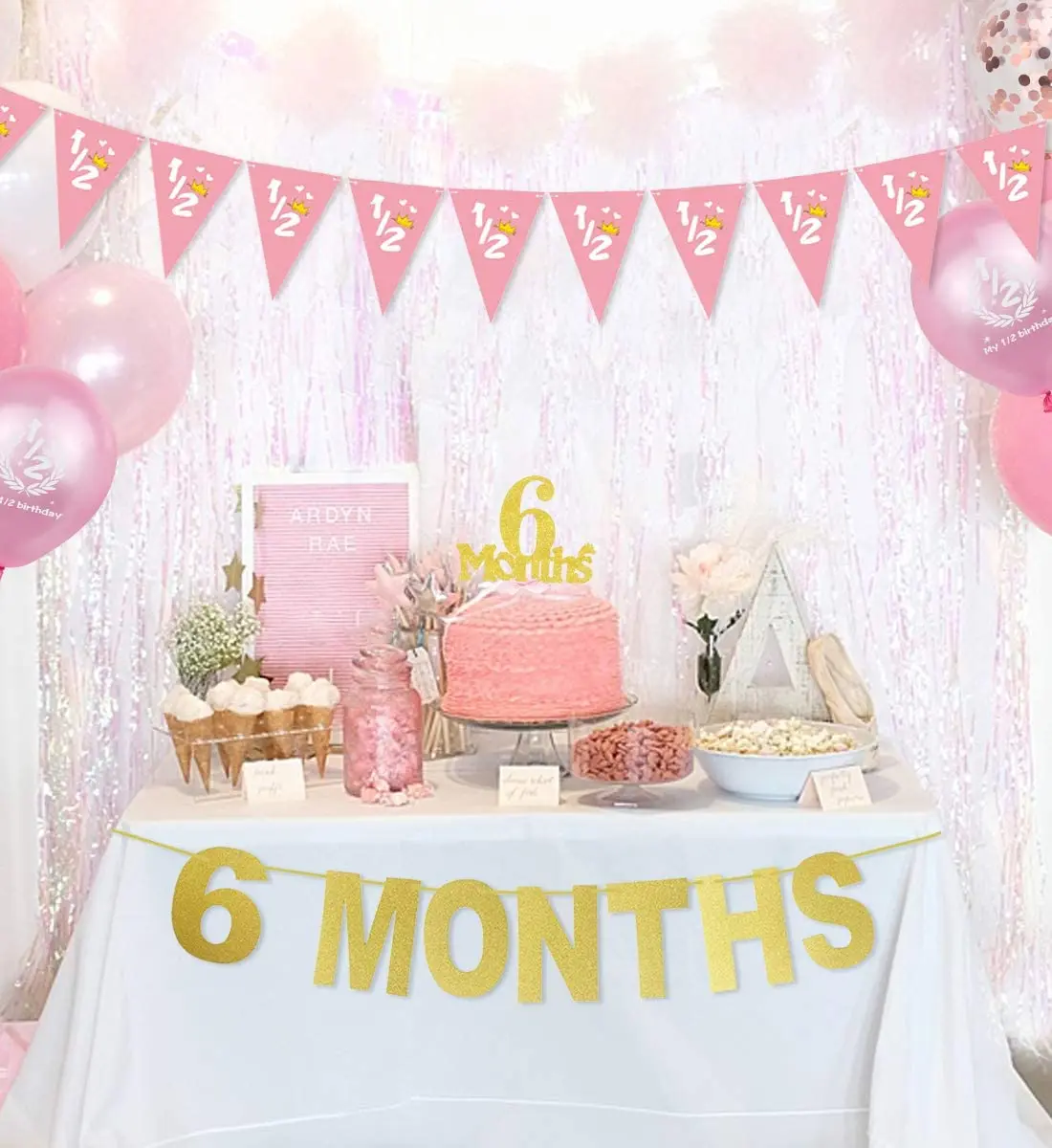 Ensemble De Ballons Decoratifs Pour Anniversaire Pour Fille De 6 Mois Et Demi Annee Banniere Garniture De Gateau Fournitures De Fete Fanion Rose 1 2 Aliexpress