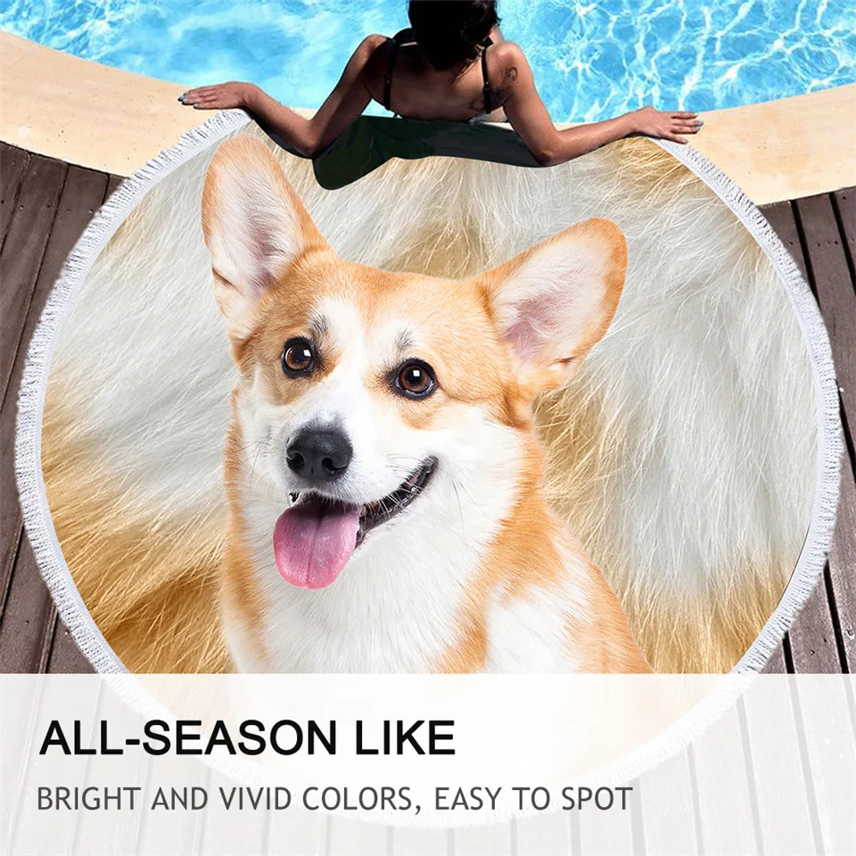 Постельное белье Outlet Corgi круглое пляжное полотенце для взрослых гобелен 3D меховой принт микрофибра Toalla такса банное полотенце для питомца собаки 150 см коврик