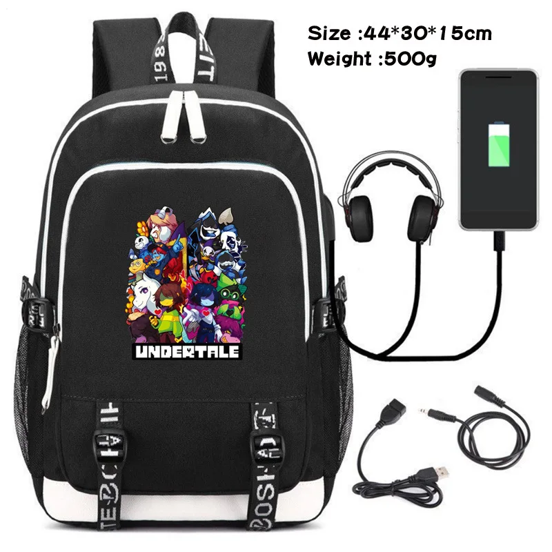 Горячая игра Undertale рюкзак черный Nochila школьная Студенческая сумка отаку USB зарядка емкость путешествия Mochila Escolar - Цвет: as pictures