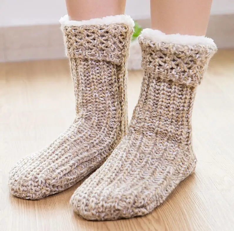 Sunnyeverest/мужские тапочки; зимние жаккардовые нескользящие носки-тапочки; шерстяные чулки; кашемировые Calcetines de invierno y terciopelo