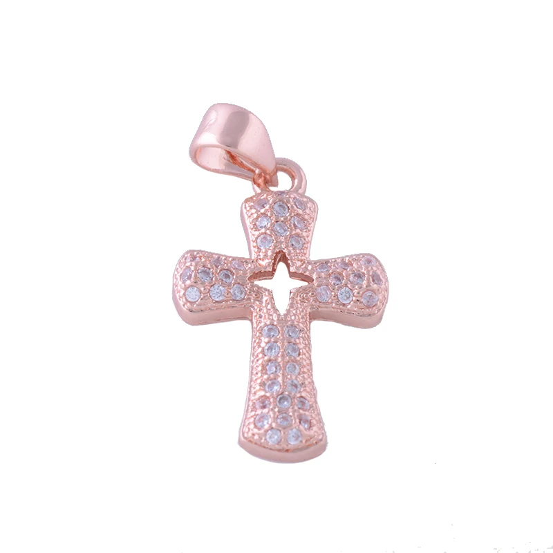 Rose Gold Juya Micro Pave Циркон Религиозная Христианская подвеска в форме Креста для ручной работы Иисуса христианского браслеты Изготовление ювелирных ожерелий - Окраска металла: Rose Gold