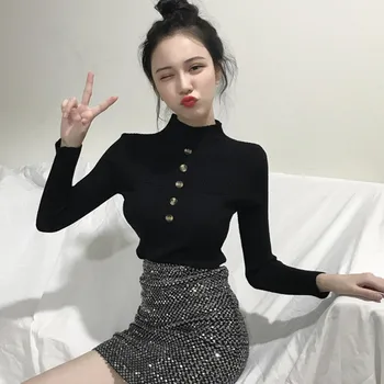 

Women Chic Turtleneck Sweaters Solid Color Black Elegant Sweaters Classical Knitting Casual Jumper Pull